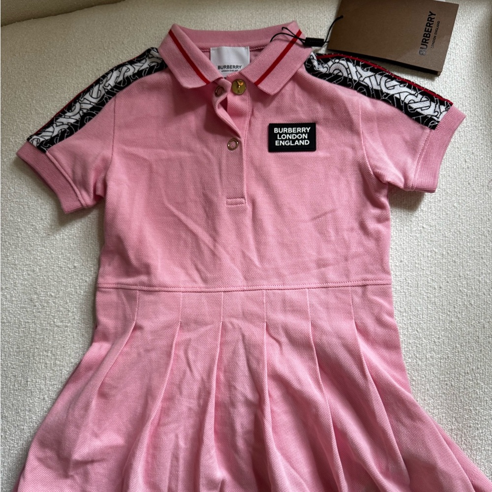 Burberry Kids Polo Dress in Pink with Patterned Shoulders